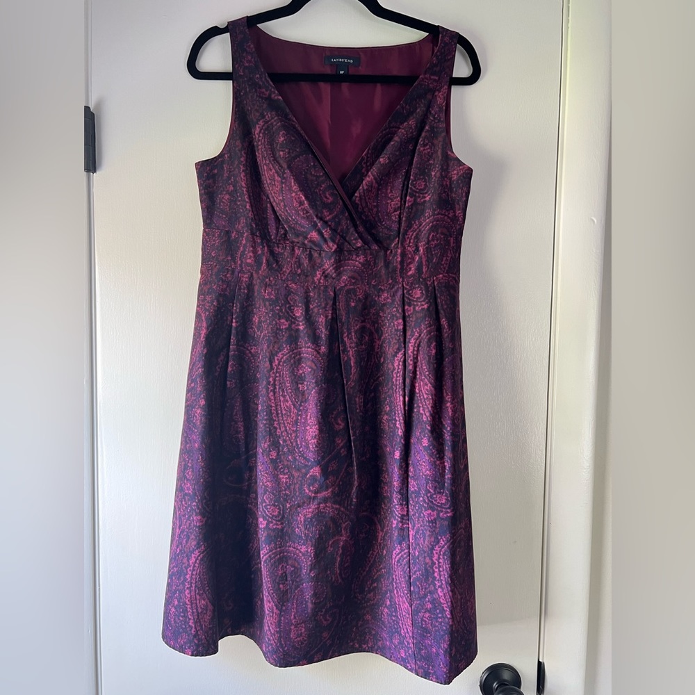 Lands End Paisley Scroll Fit & Flare Dress Colorful Coquette Preppy Modern Chic